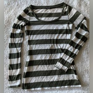 Green & White Striped Long Sleeve Top